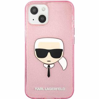 KARL LAGERFELD Husa Capac Spate Glitter Karl's Head Roz APPLE iPhone 13