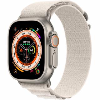 Smartwatch Watch Ultra GPS Cellular 49mm Titanium Case si Curea L Starlight Alpine Loop Alb