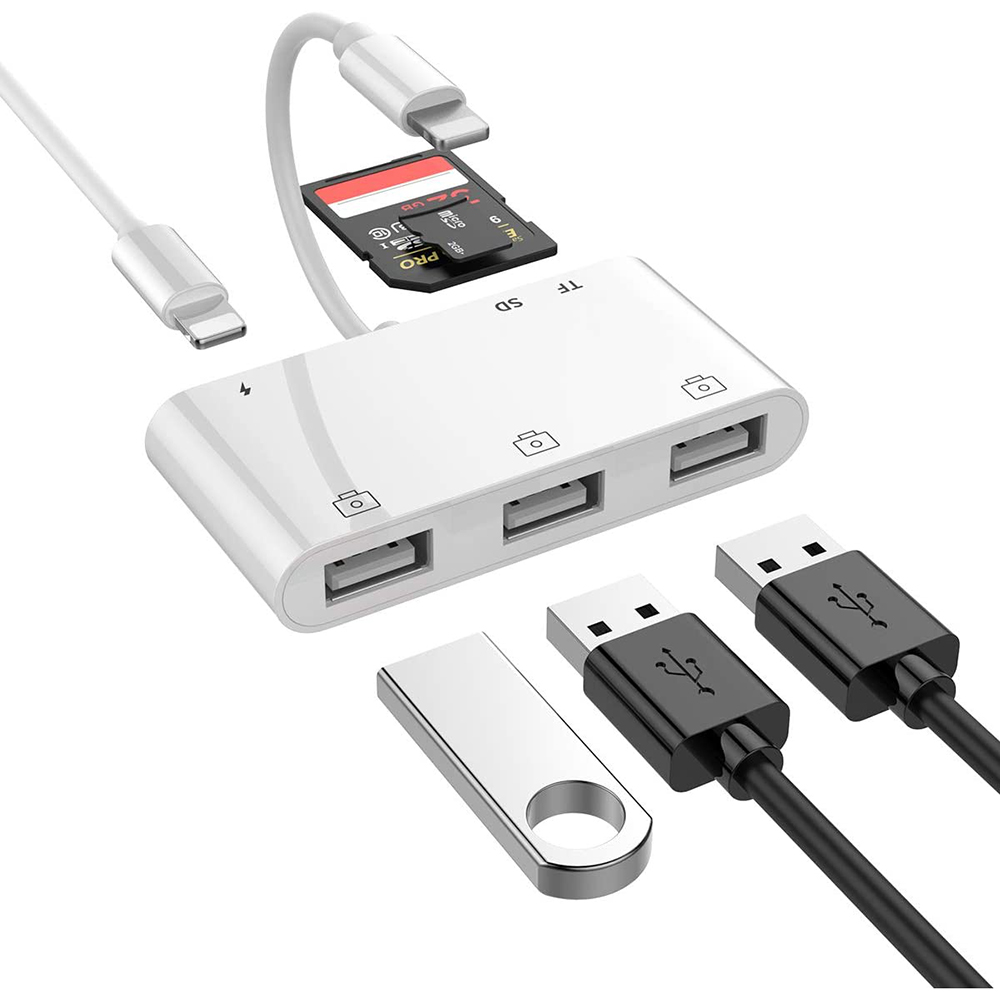 Adaptor Multiport 6 in 1 de la Lightning la 3 x USB, SD, Micro SD, Lightning