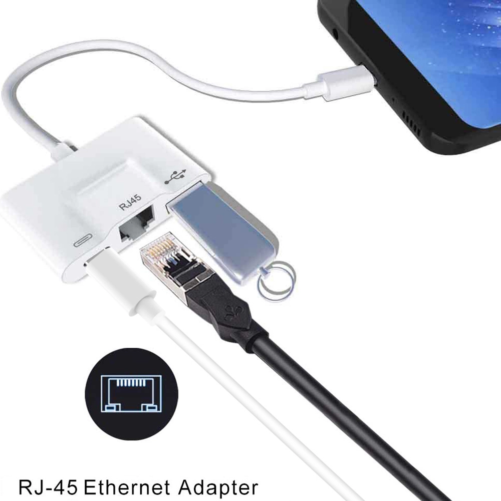 Adaptor 3 in 1 de la USB Type C la Ethernet RJ45, USB, Type C
