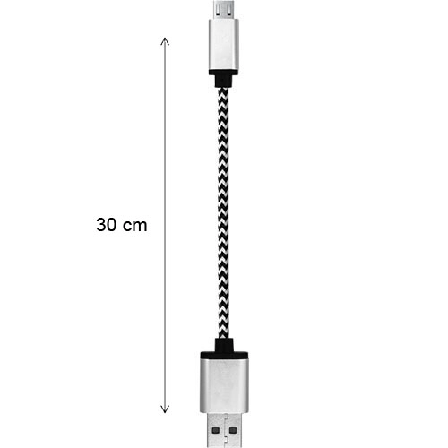Cablu Date Micro USB 30CM Aluminiu Alb Negru