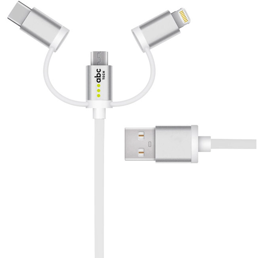 Cablu De Date 30 CM Universal, USB A La Lightning, Type C Si Micro-USB, Alb