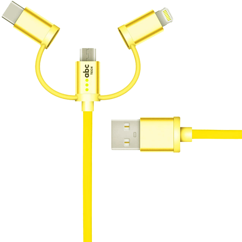 Cablu De Date 30 CM Universal, USB A La Lightning, Type C Si Micro-USB, Galben