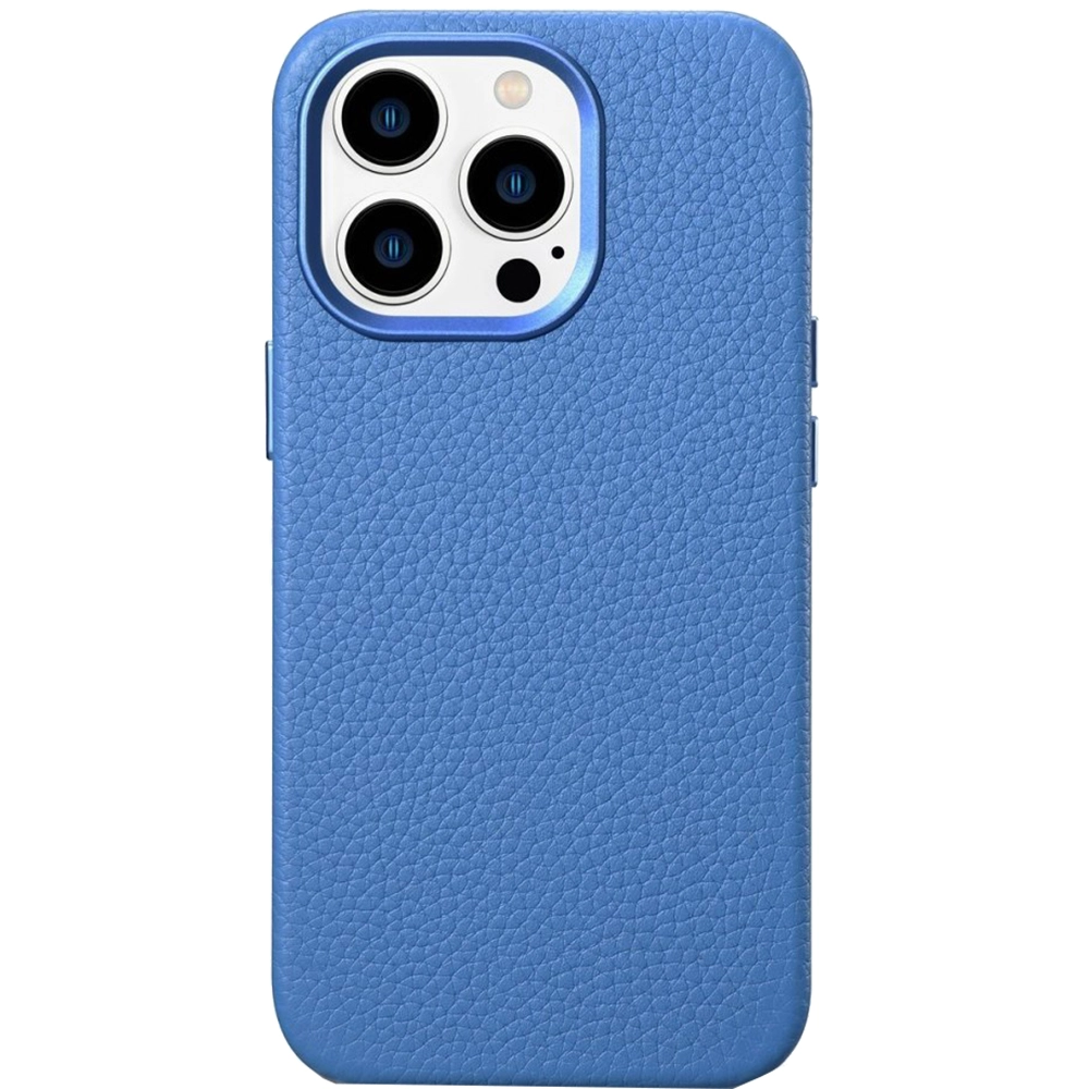 Husa Capac Spate Litchi Din Piele, Compatibila Cu MagSafe Light Blue Albastru APPLE iPhone 14 Pro