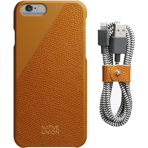 Husa Capac spate Clic Leather + Cablu de Date Belt Bundle Auriu APPLE iPhone 6, iPhone 6S