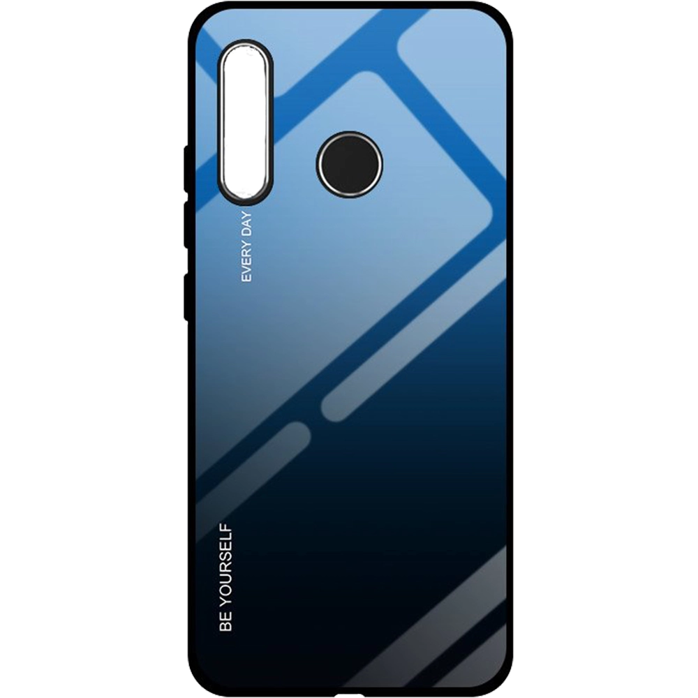 Husa Capac Spate Gradient Glass Durable Cover With Tempered Glass Black-Blue Multicolor Huawei P30 Lite