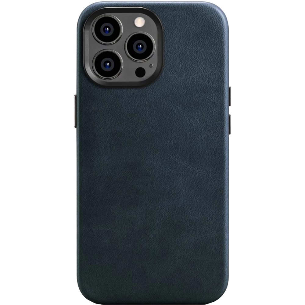 Husa Capac Spate Piele Oil Wax, Compatibila cu MagSafe Albastru APPLE Iphone 14 Pro Max