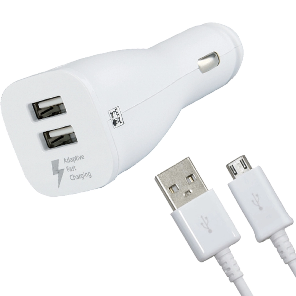  Incarcator Auto Cu Cablu Micro USB, Incarcare Rapida QC2.0, 15W, Dual USB-A Alb