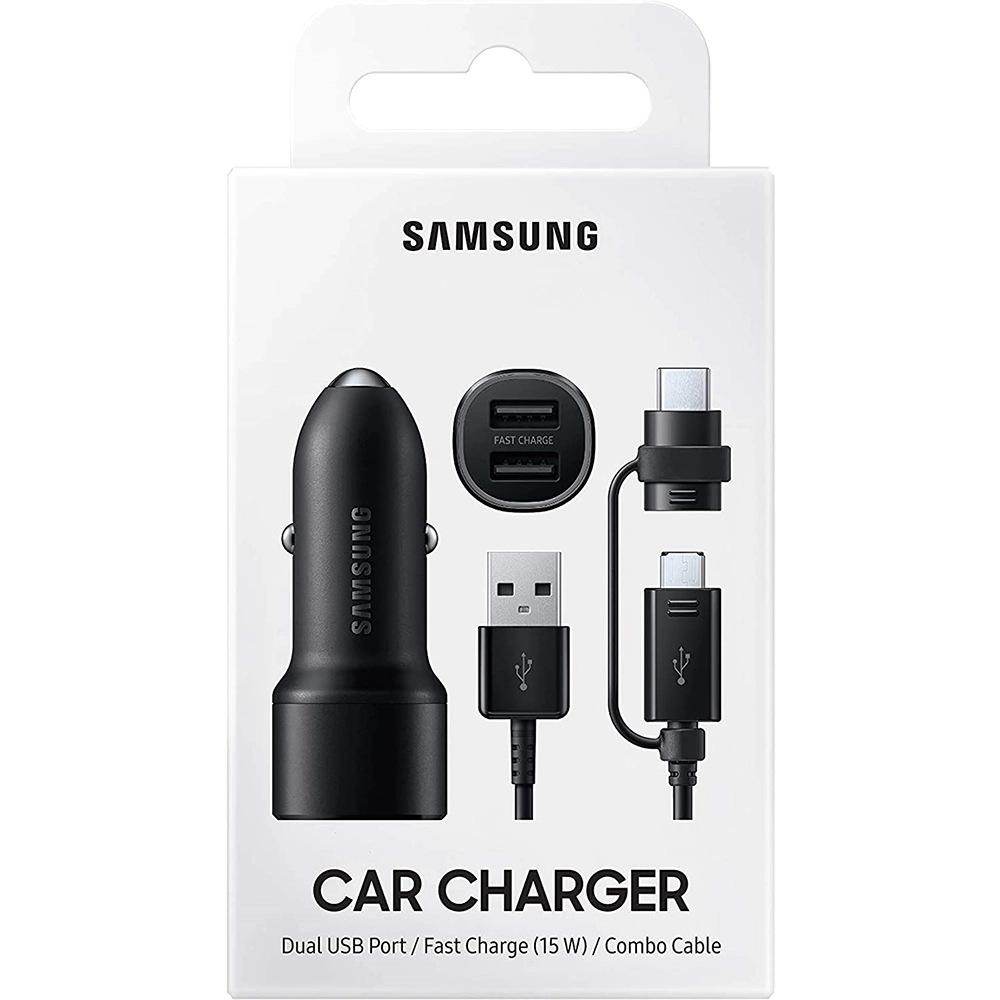 Incarcator Auto Fast Charge 2 x USB 15W Negru + Cablu USB la Micro USB & Type C