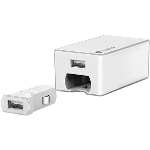 Incarcator Priza Dual Priza + Auto 2.1A si Cablu Micro USB Integrat Alb