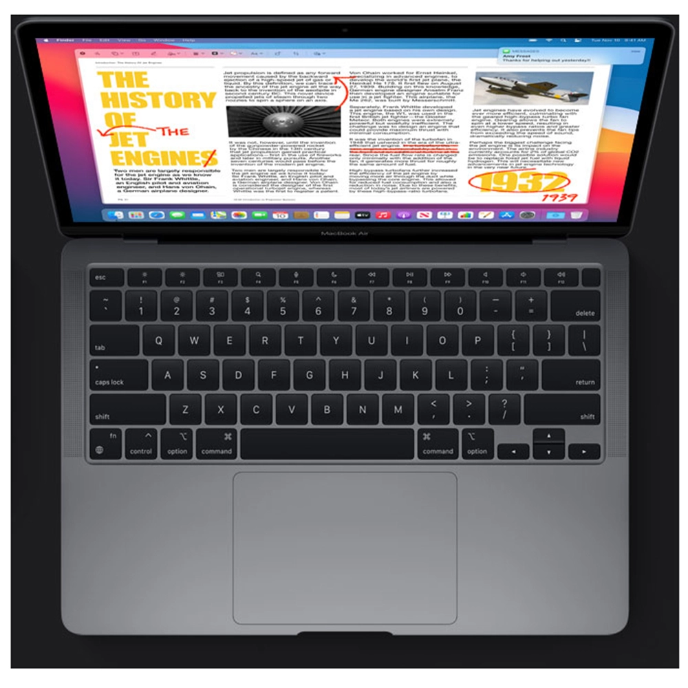 Laptop Macbook Air 13'' M1 2020, MGN63, 256GB SSD, 8GB RAM, CPU 8-core, Touch ID sensor, DisplayPort, Thunderbolt 3, Tastatura layout INT, Space Gray (Gri)