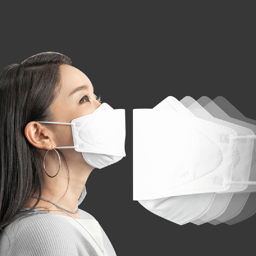 MEDI Mask 3D design Masca faciala profesionala KN95 pentru adulti, cu 4 straturi nanofiltre de protectie, filtru FFP2, set 50 buc, produs steril, EN 149:2001, Made in Korea, eficienta COVID