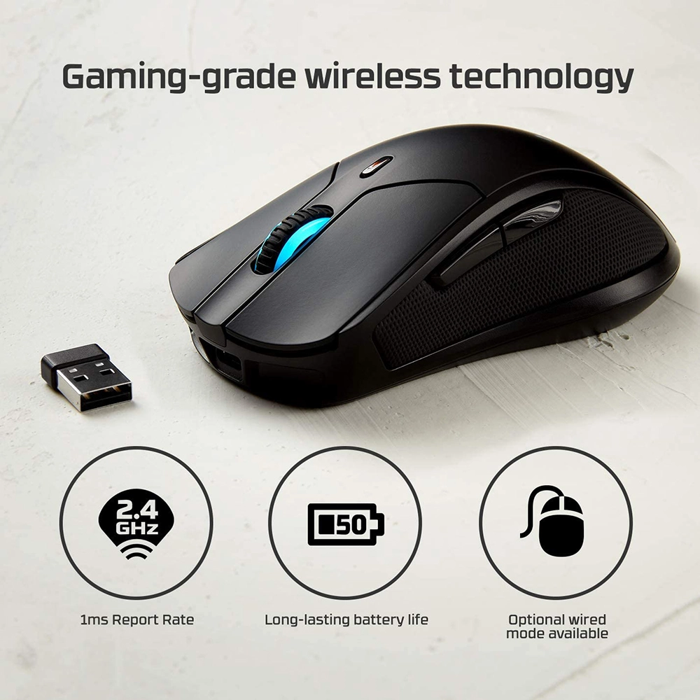 Mouse Gaming Wireless Pulsefire Dart HX-MC006B, 16,000 DPI, Senzor Pixart 3389, 6 Butoane Programabile, Iluminare RGB, Qi/ Wired Charging, Negru 