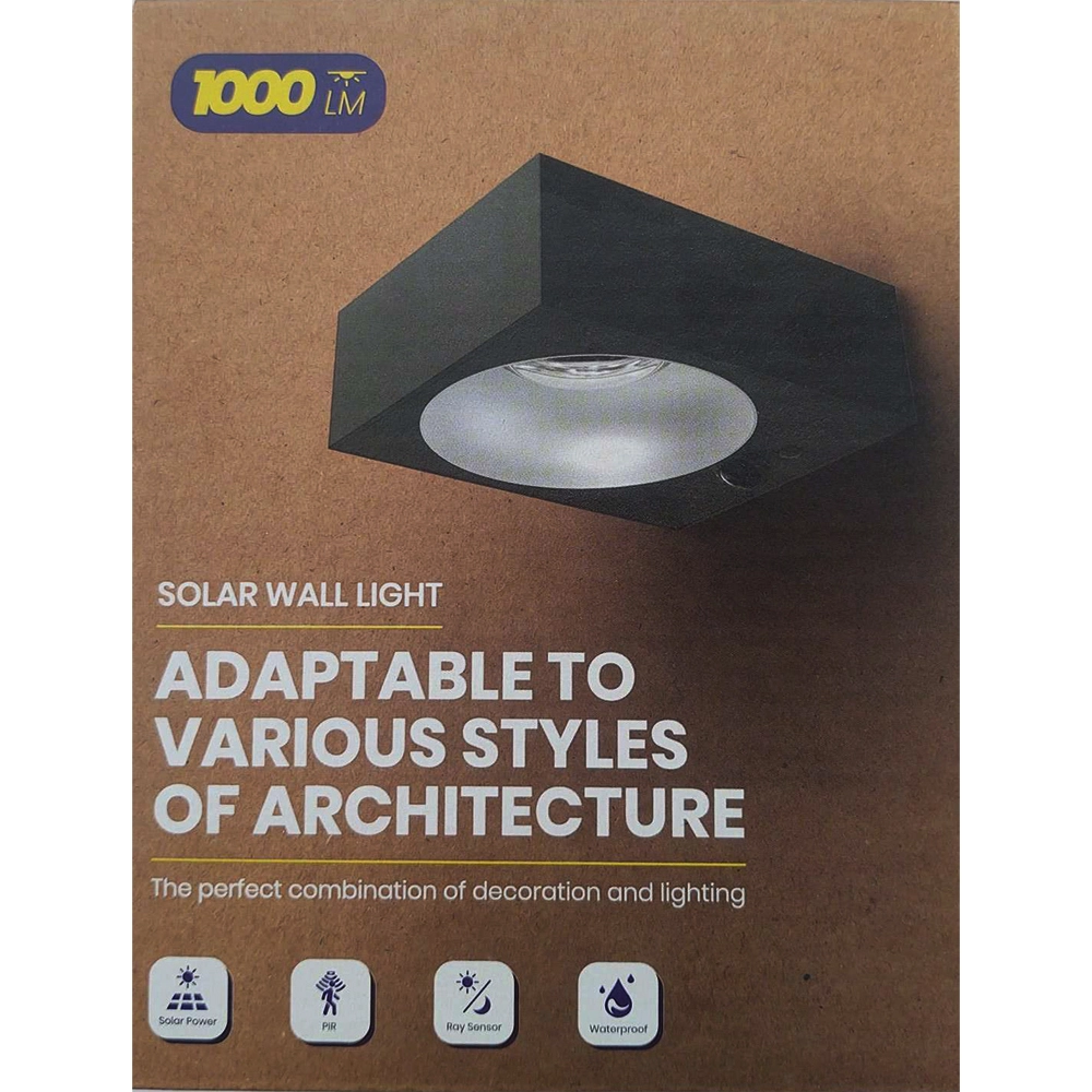 Lampa LED solara de perete, externa outdoor, 1000 lumeni, 4000 K, IP 65, detector senzor miscare, senzor noapte zi