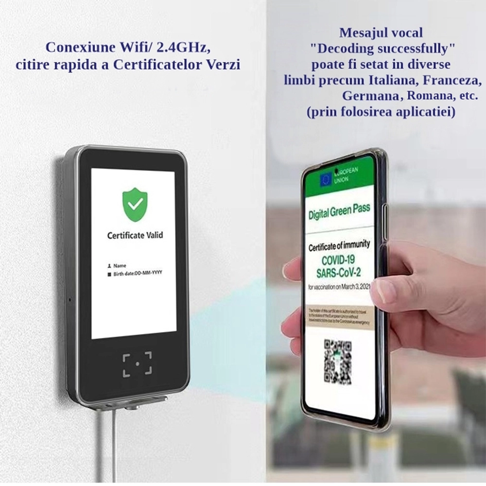 Scaner automat EU Green Pass QR 2D CHECK DCC pentru verificarea certificatelor digitale ale UE privind COVID-19