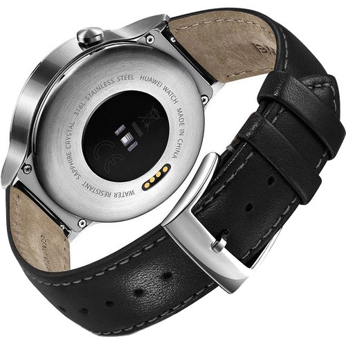 Smartwatch 42MM Otel Inoxidabil Argintiu si Curea Piele Neagra