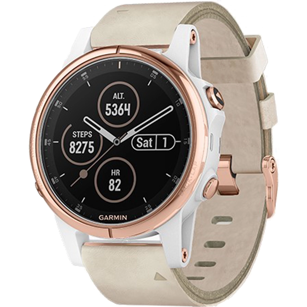 Smartwatch Fenix 5s Plus Sapphire Roz Si Curea Piele Alb