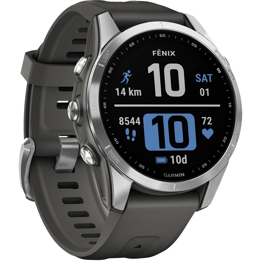 Smartwatch Fenix 7S Cadran Argintiu si Curea Graphite