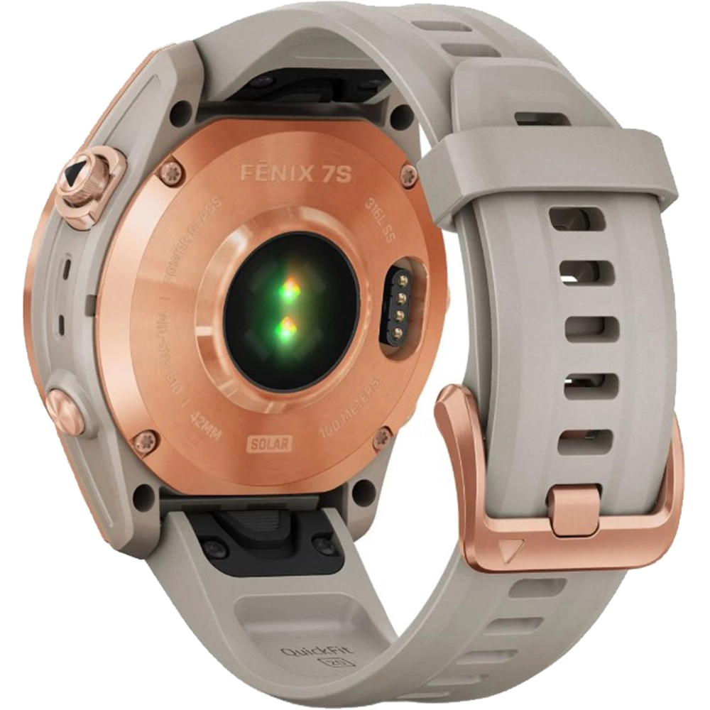 Smartwatch Fenix 7S Cadran Solar Rose Gold si Curea Light Sand