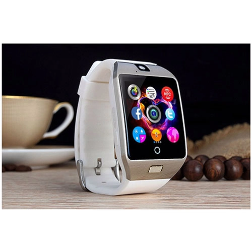 Smartwatch Rush Argintiu Si Curea Silicon Alba, MicroSIM, Functie Telefon, Difuzor, Bluetooth, Camera foto 1.3 MP