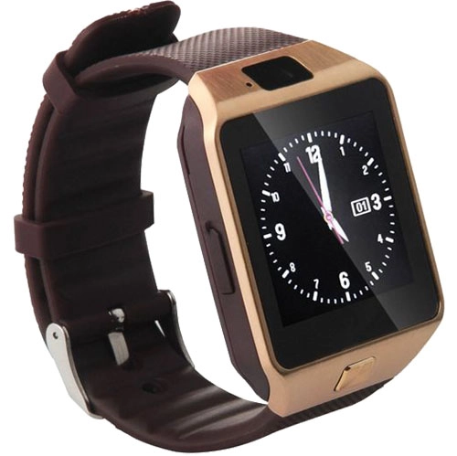 Smartwatch Rush Auriu Si Curea Silicon Maro, MicroSIM, Functie Telefon, Difuzor, Bluetooth, Camera foto 1.3 MP