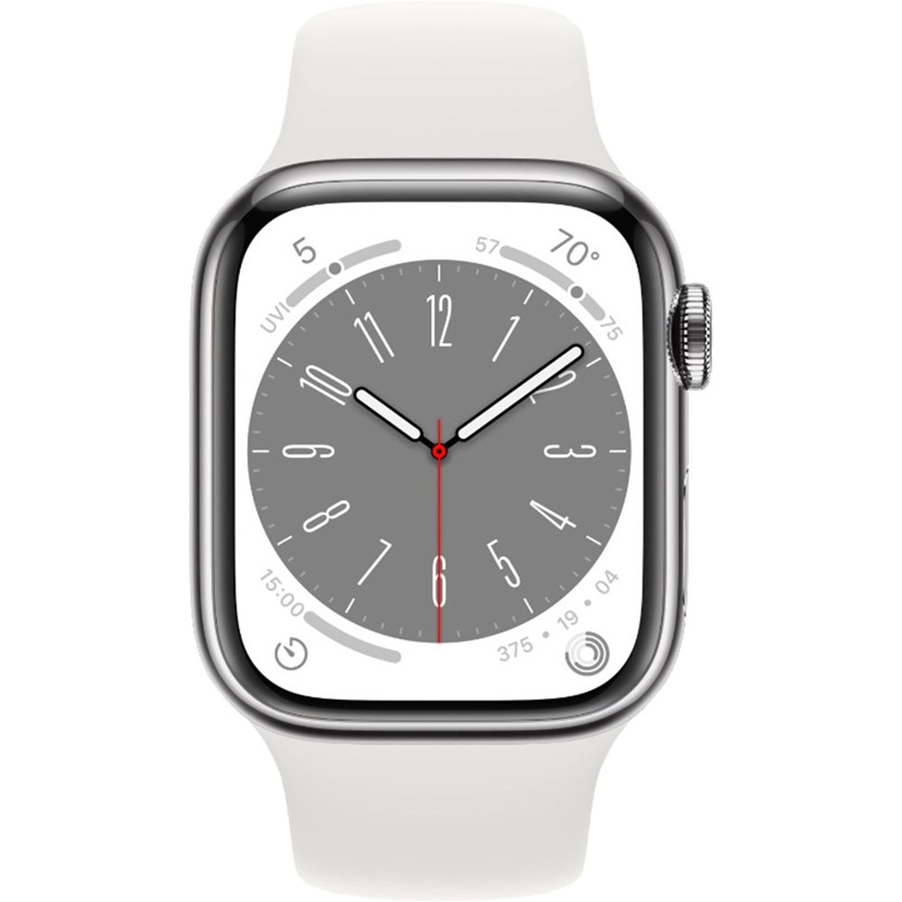 Smartwatch Watch 8 GPS 41 mm carcasa Aluminiu Silver si Curea Sport White M/L Alb