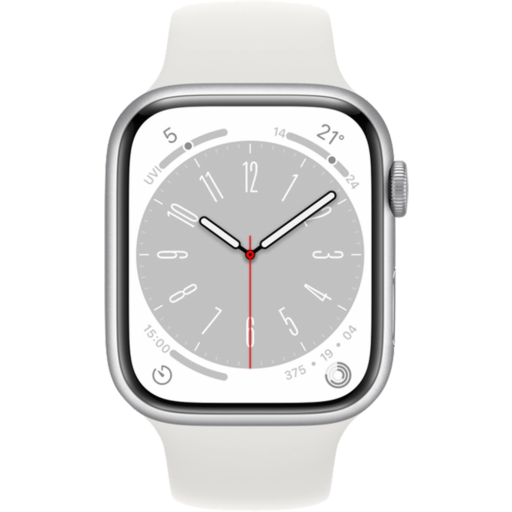 Smartwatch Watch 8 GPS 45 mm carcasa Aluminiu Silver si Curea Sport M/L White Alb