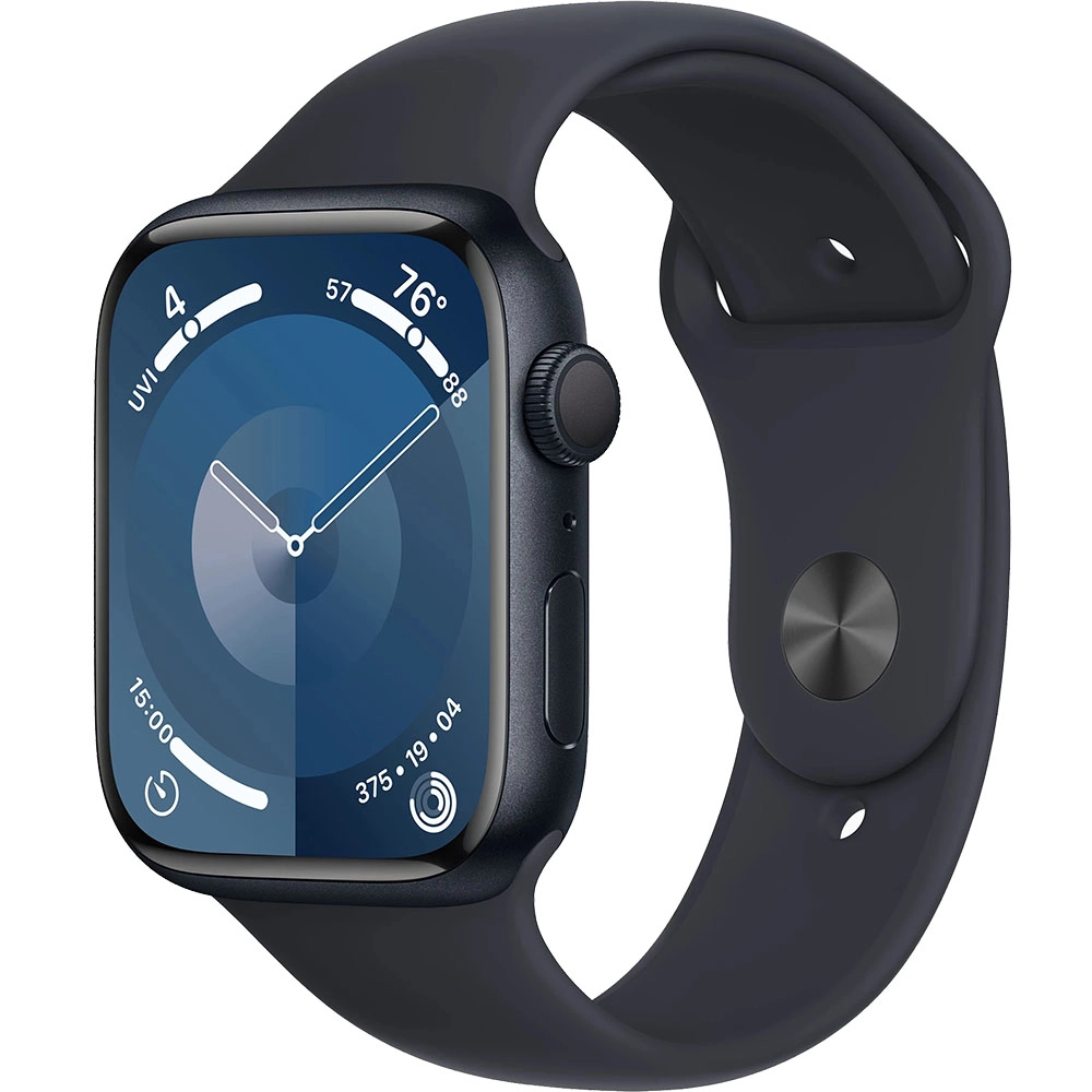 Smartwatch Watch 9 GPS 45 mm carcasa Aluminiu Midnight si Curea Sport Midnight M/L Negru