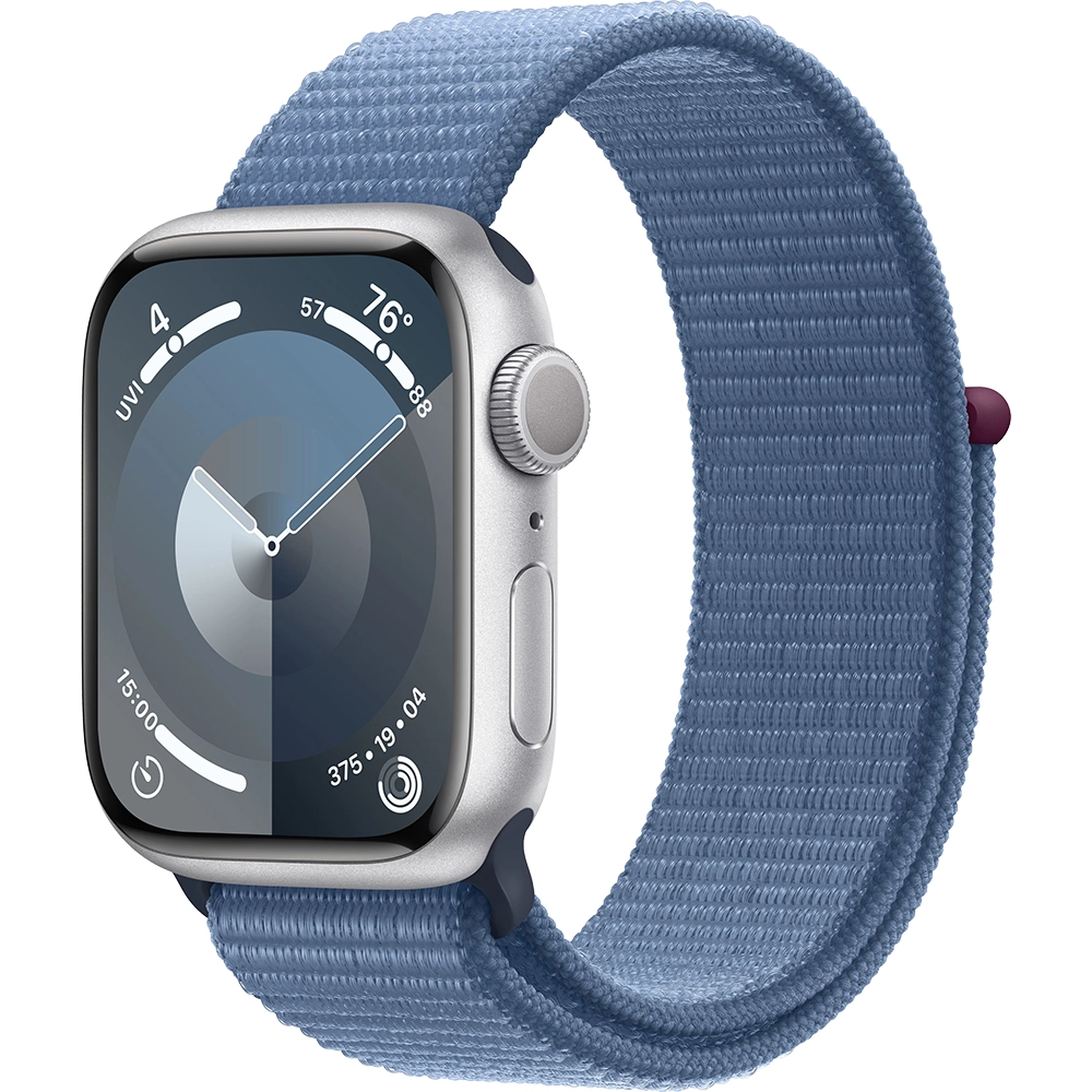 Smartwatch Watch 9 GPS 41 mm carcasa Aluminiu Silver si curea Sport Loop Winter Blue Argintiu