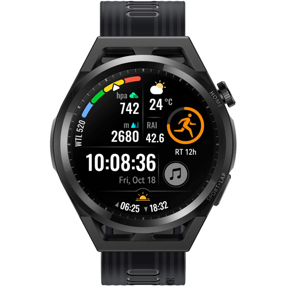 Smartwatch Watch GT Runner 46mm Carcasa din Fibra Polimerica si Curea de Silicon Negru