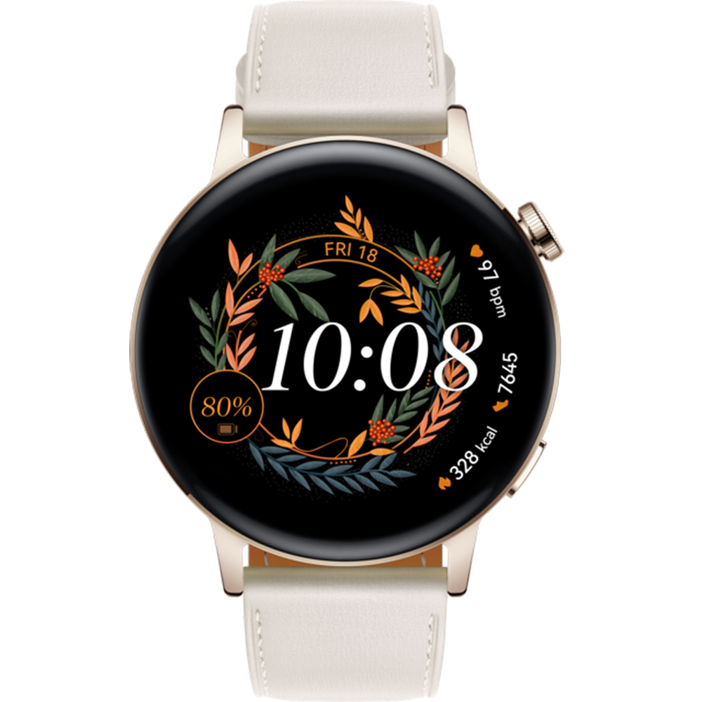 Smartwatch Watch GT3 42mm Otel Inoxidabil Auriu si curea de piele alba