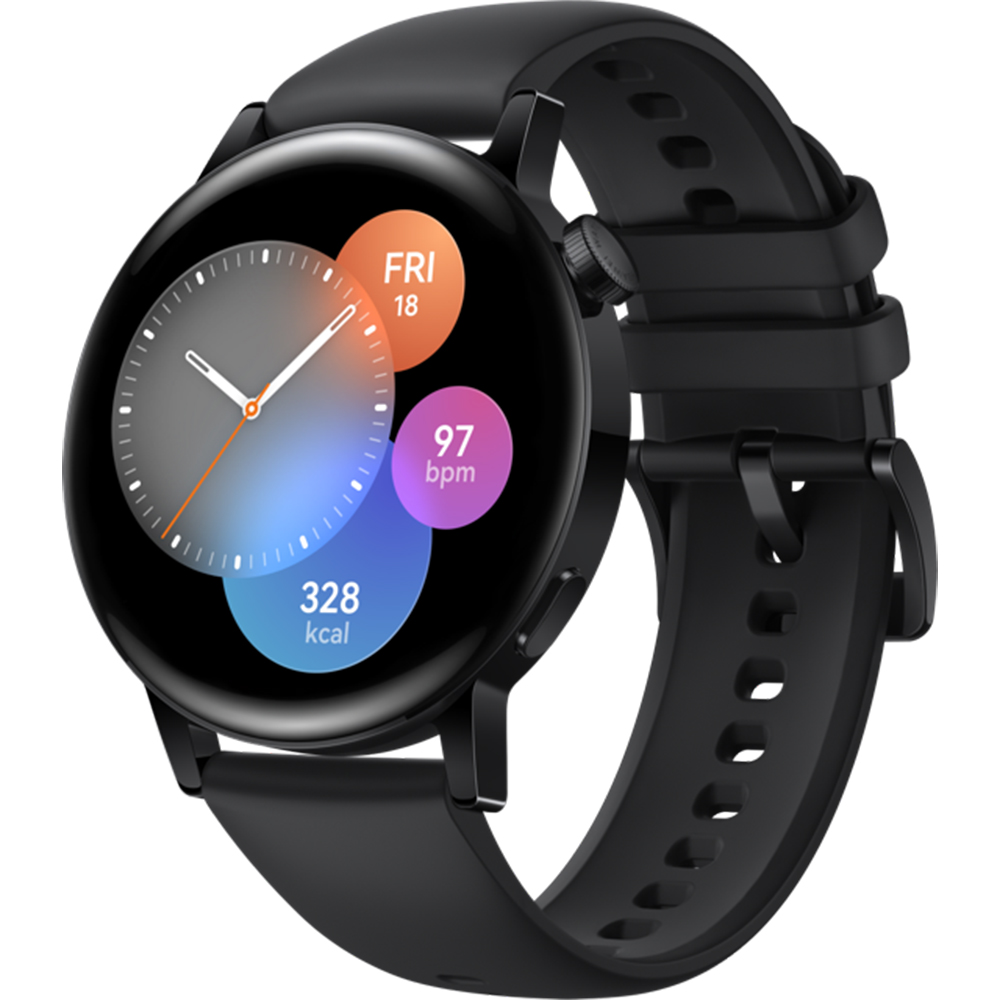 Smartwatch Watch GT3 42mm Otel Inoxidabil Negru si curea neagra de silicon