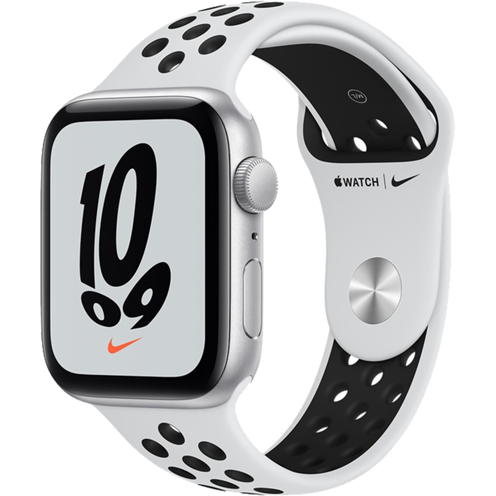 Smartwatch Watch Nike SE GPS 44mm Aluminiu Argintiu Si Curea Sport Nike Pure Platinum Black