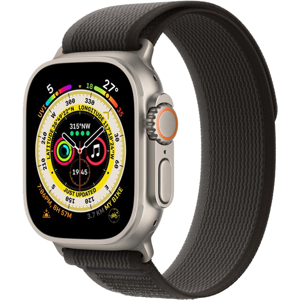 Smartwatch Watch Ultra GPS+Cellular 49mm Titanium Case si Curea S/M Black/Gray Trail Loop