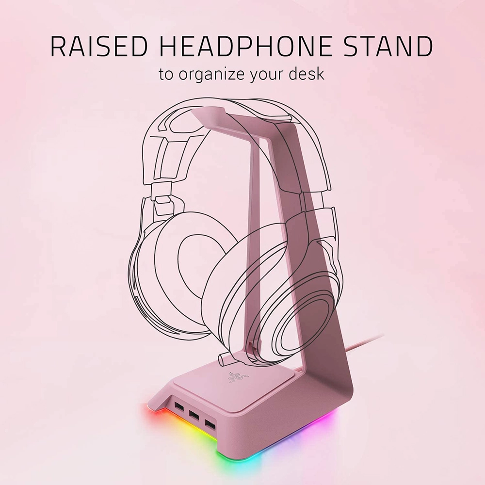 Stand Casti Cu Hub USB Base Station Chroma Headphone Roz