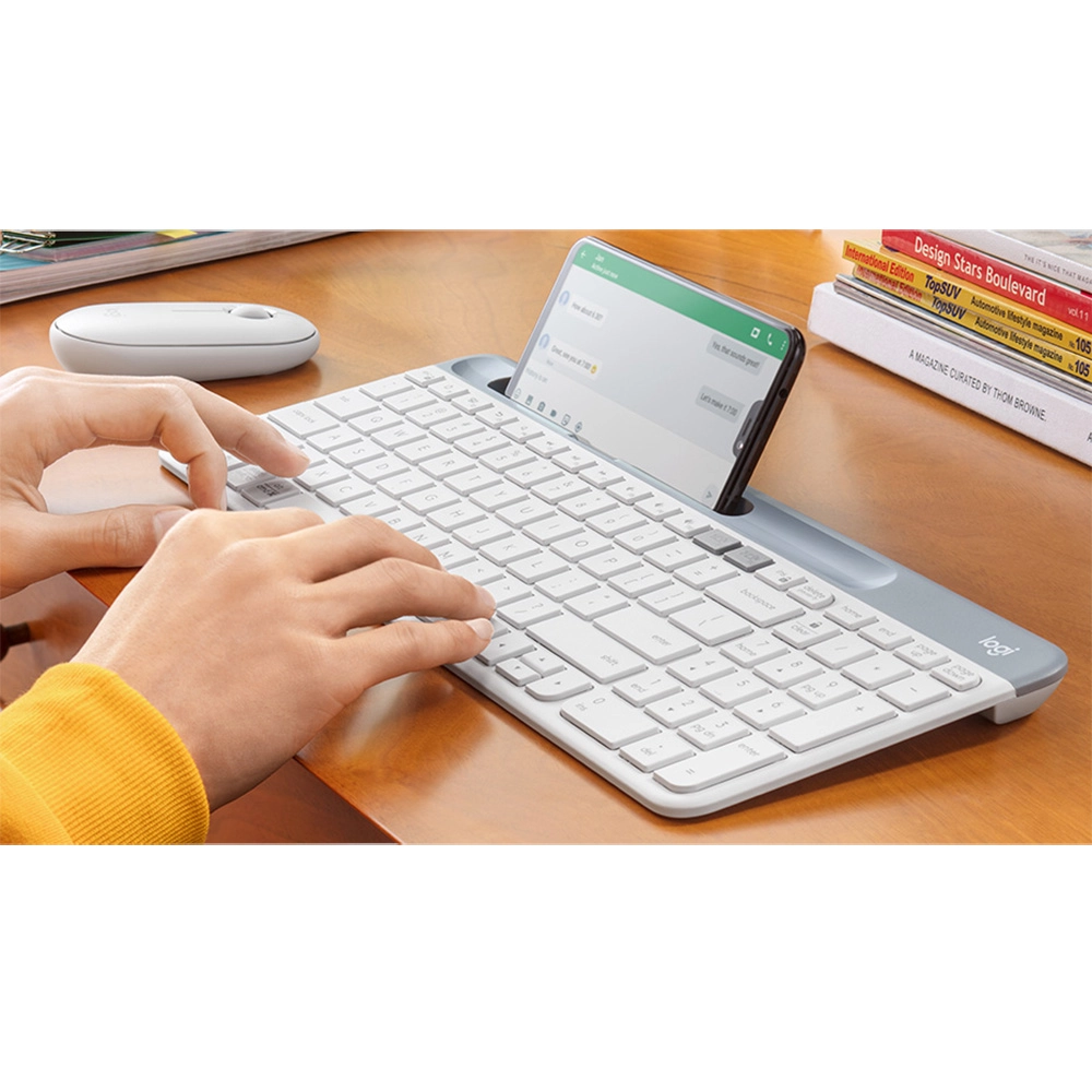 Tastatura Wireless K580 Slim Multi-Device Keyboard, Alb, Qwerty Layout, Bluetooth / USB Receiver, Easy Switch, Compatibila Desktop, Tableta, Smartphone, Laptop