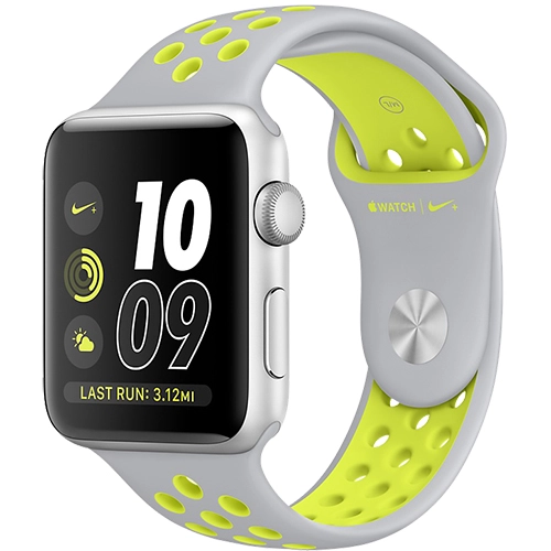 Watch 2 Nike+ Aluminiu Argintiu 38MM Si Curea Silicon Argintiu Galben