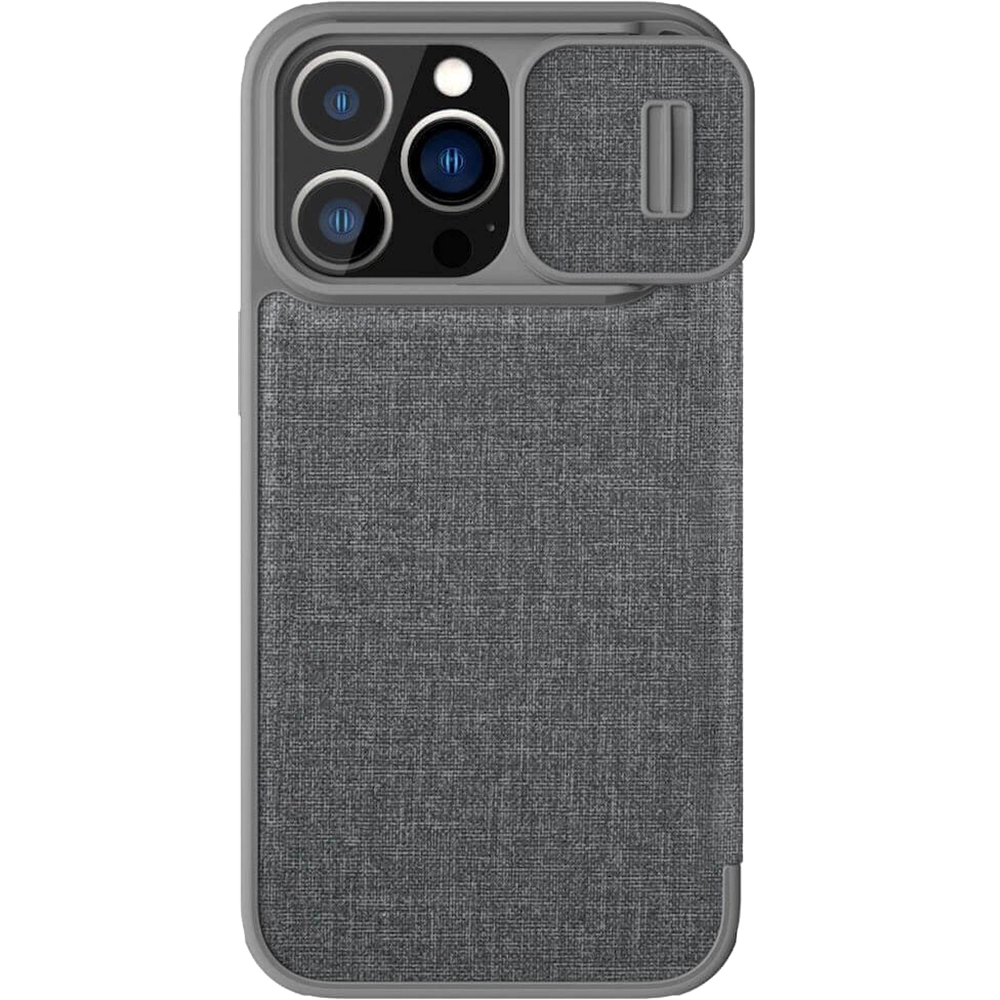 Husa Agenda Qin Cloth Pro cu Protectie Camera Gri APPLE Iphone 14 Pro Max