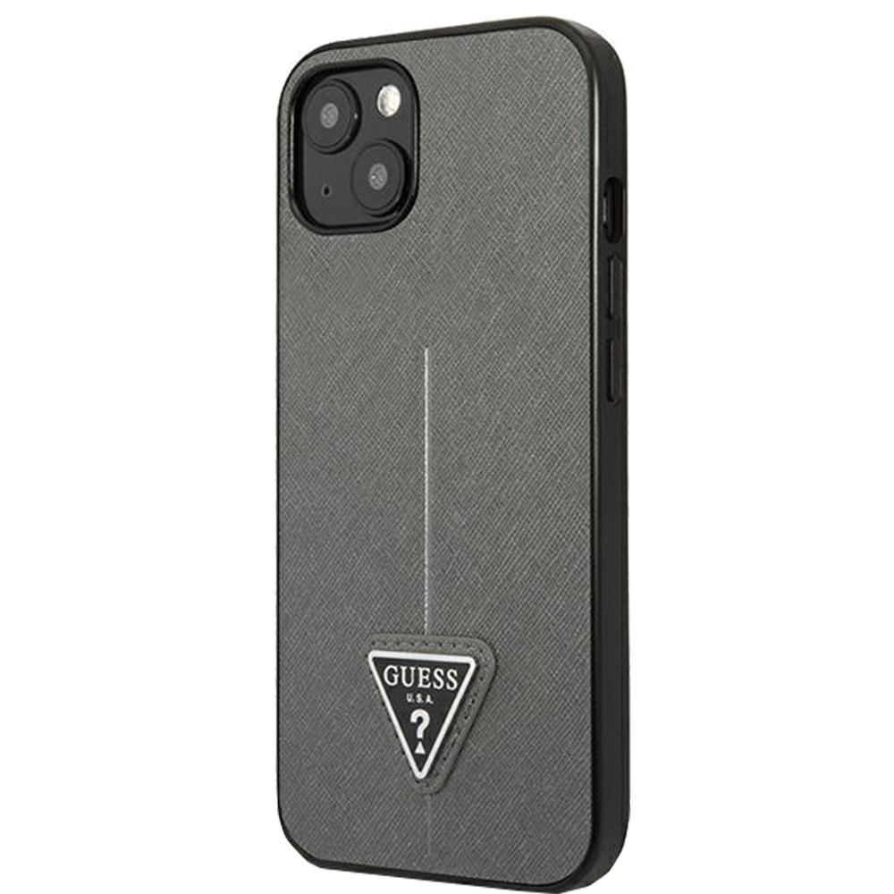 Husa Capac Spate Saffiano Triangle Logo Argintiu APPLE iPhone 14