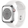 Smartwatch Watch 8 GPS 41 mm carcasa Aluminiu Silver si Curea Sport White M/L Alb
