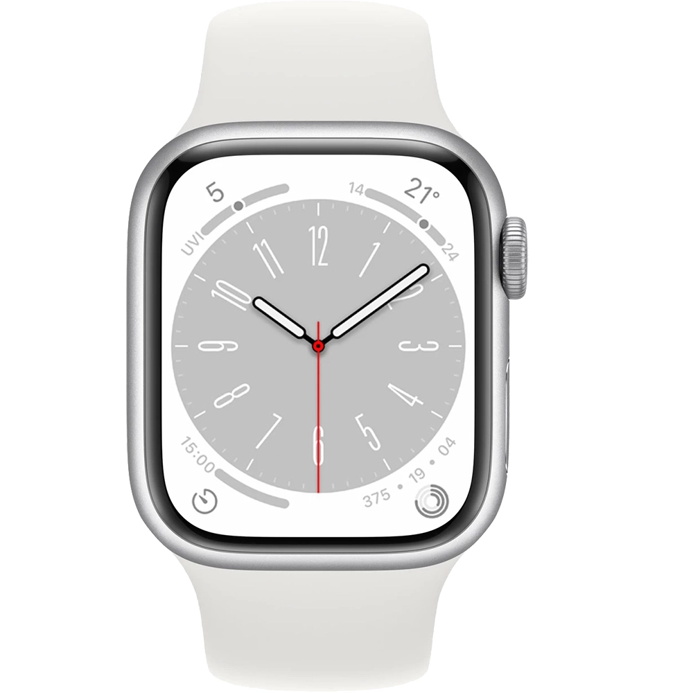 Smartwatch Watch 8 GPS + Cellular 41 mm carcasa Aluminiu Silver si curea Sport White S/M Alb