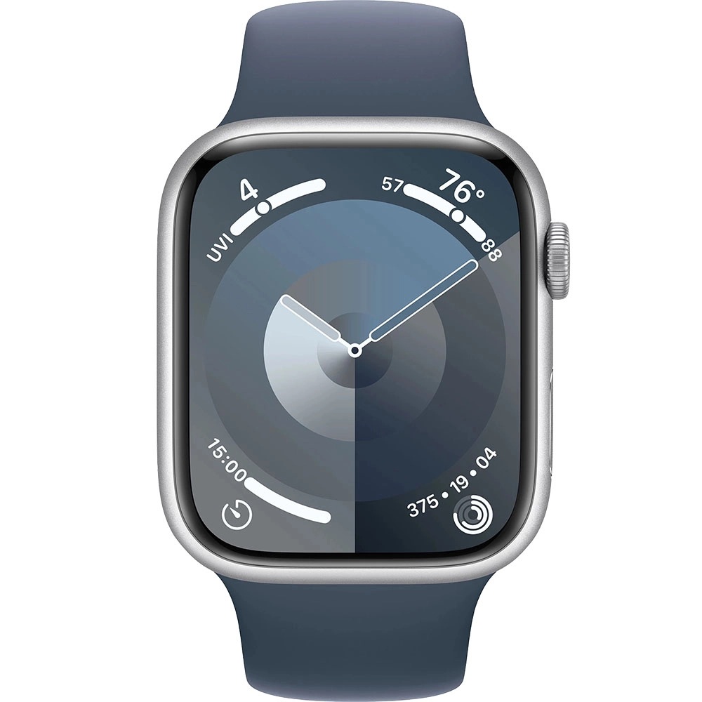 Smartwatch Watch 9 GPS 45 mm carcasa Aluminiu Silver si Curea Sport Storm Blue S/M Argintiu