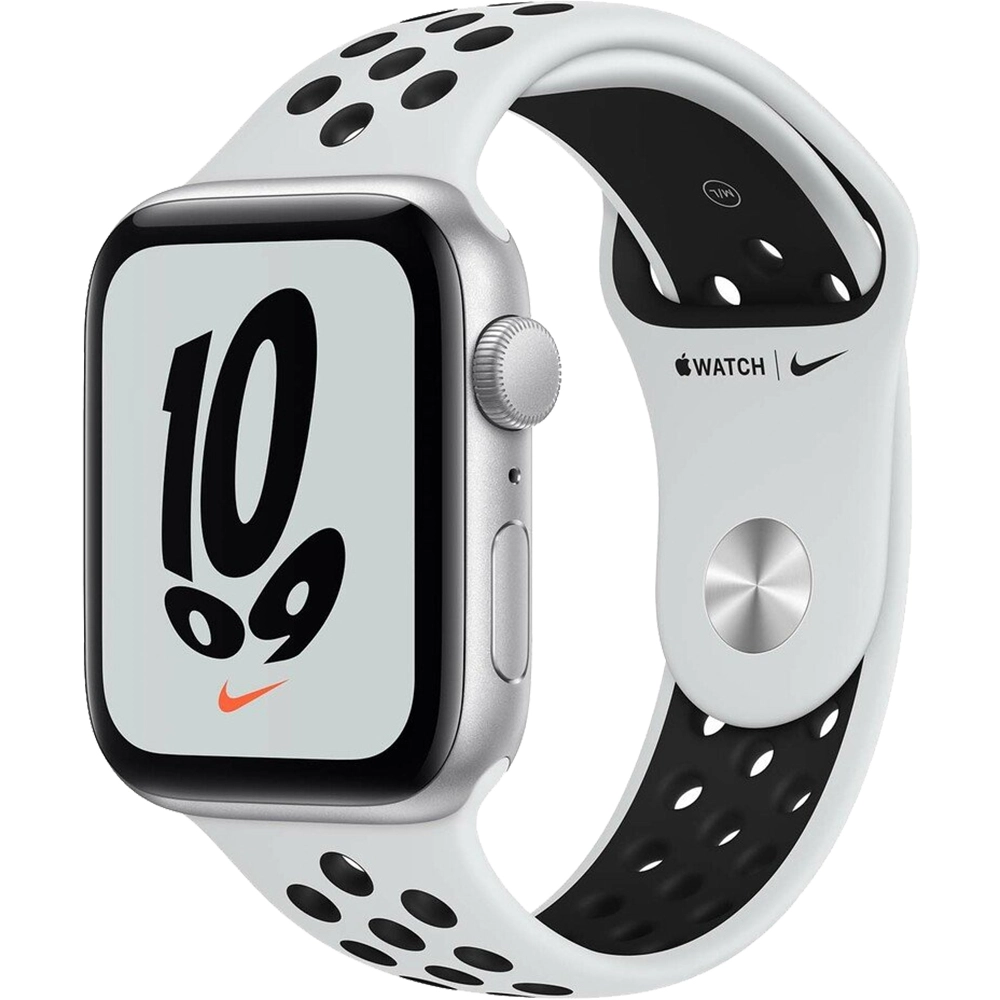 Smartwatch Watch SE Nike GPS 40 mm Carcasa Aluminiu Silver si Curea Sport Pure Platinum Alb/Negru